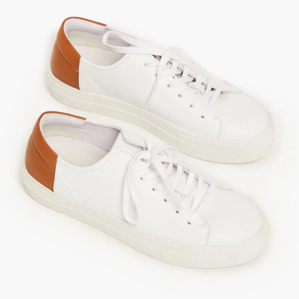 Able Emmy White and Cognac Leather Sneakers (lightly worn)
